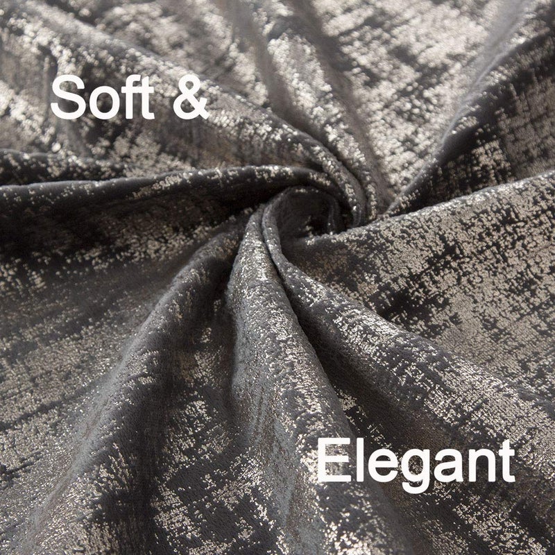 always4u Soft Velvet Curtains 84 Inch Length Luxury Bedroom Curtains Gold Foil Print Window Treatments for Living Room Set of 2 Charcoal Grey - Image 5